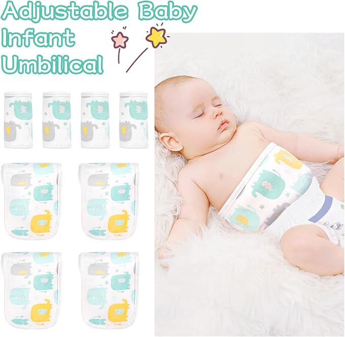 4Pcs Baby Infant Umbilical Cord Belly Band Cartoon Cotton Baby Belly Belt, Adjustable Newborn Belly Button Wrap, Baby Tummy Wrap for Protection, Baby Gifts for 0 To 12 Months(Group Elephants)