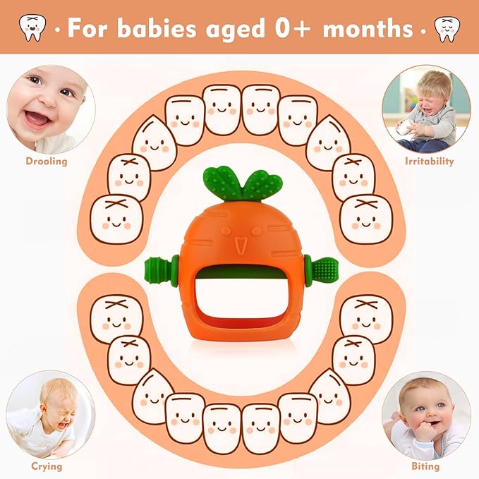 Chuya Silicone Baby Teething Toys Teether for Babies 0-24 Months Carrot Hand Teethers Teething Relief Sore Gums Baby Toys for Infants Easter Gift