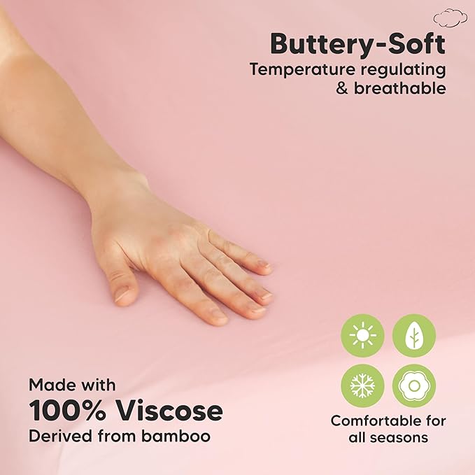 Pack and Play Sheets Fitted - 2-Pack Mini Crib Sheets for Pack N Play Mattress 38x26, Soft & Cozy, Neutral Toddler Playard Bedding, Snug Fitted Mini Baby Crib Mattress Cover Boy, Girl (Rose)