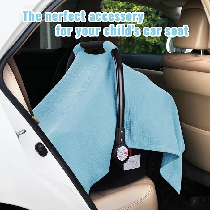 Metplus Muslin Car Seat Cover for Babies - Carseat Stroller Cover Infant Stroller Covers for Boys and Girls, Breathable & Lightweight, Fits Most Strollers & Baby Car Seats