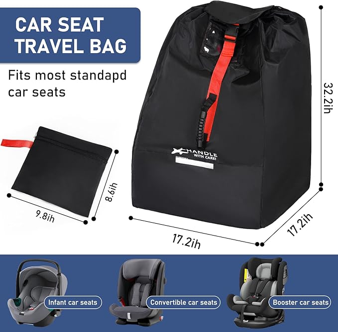 Car Seat Travel Bag for Airplane, Large Waterproof Car Seat Bags Fits Most Infant Car Seats, Convertible Car Seats, Booster Seats, Car Seat Bases, Adjustable Shoulder Strap