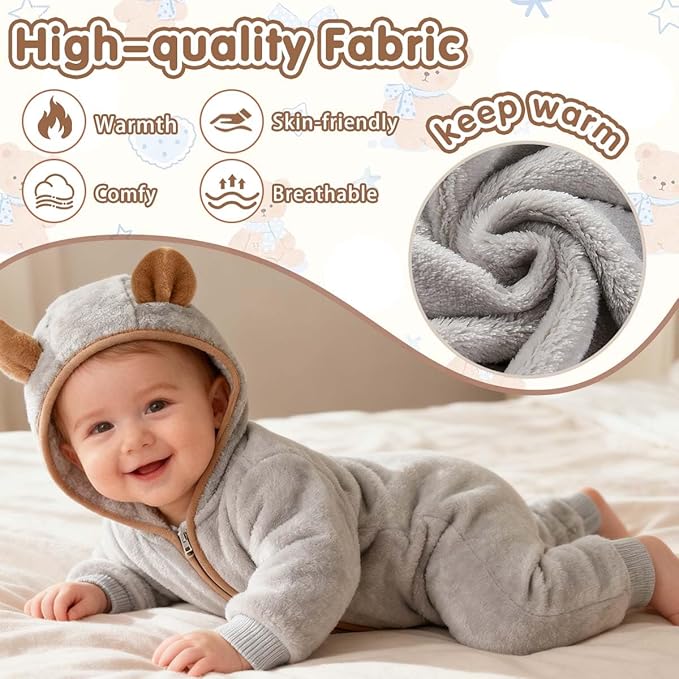 Fairy Baby Newborn Baby Bear Outfit Suit Thin Fleece Jumpsuit Romper Hooded Winter Clothes Snowsuit Coat Infant Girls Boys