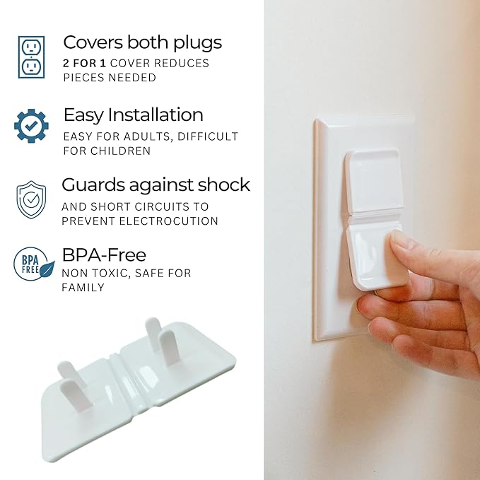 White Double Outlet Covers Baby Proofing (20 Pack, 40 Sockets) | Baby Proof Plug Covers for Electrical Outlets | Safe & Secure Baby Safety Products | Childproof Socket Covers Protect Toddlers & Babies