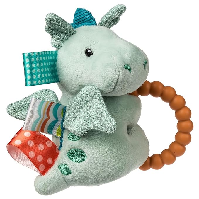 Soft Baby Rattle with Soothing Teether Ring and Sensory Tags, 6-Inches, Drax Dragon
