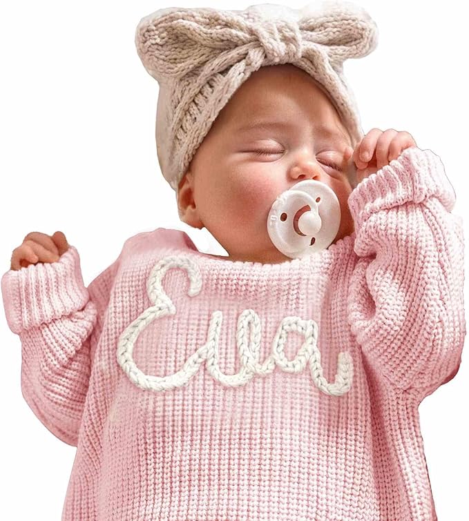 Personalized Baby Knit Sweater, Custom Baby Sweater with Hand-Embroidered Name and Monogram, Customized Unique Gift for Baby