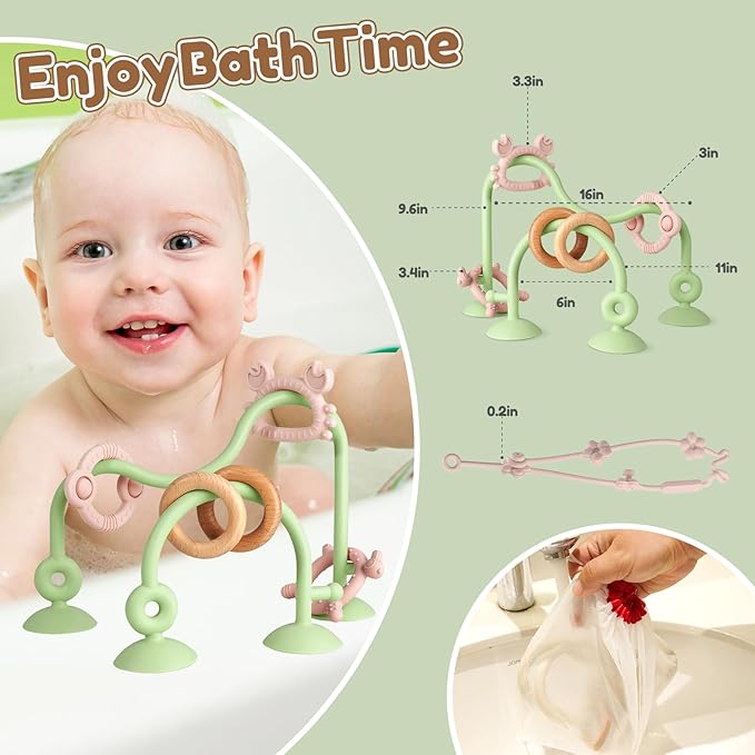 Baby Silicone Teether Sensory Toys: High Chair Suction Cup Toys, Teething Relief Tactile Developmental Toys for Babies, Baby Einstein Activity Toys for Table, Airplane Travel, 0-6 6-12 Months