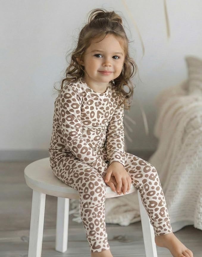 moimoln Baby Toddler Pajama Set Snug-Fit Cotton Modal Sleepwear, Leopard, Check & Solid Mix (6M-8Y, 1/2 Pack)