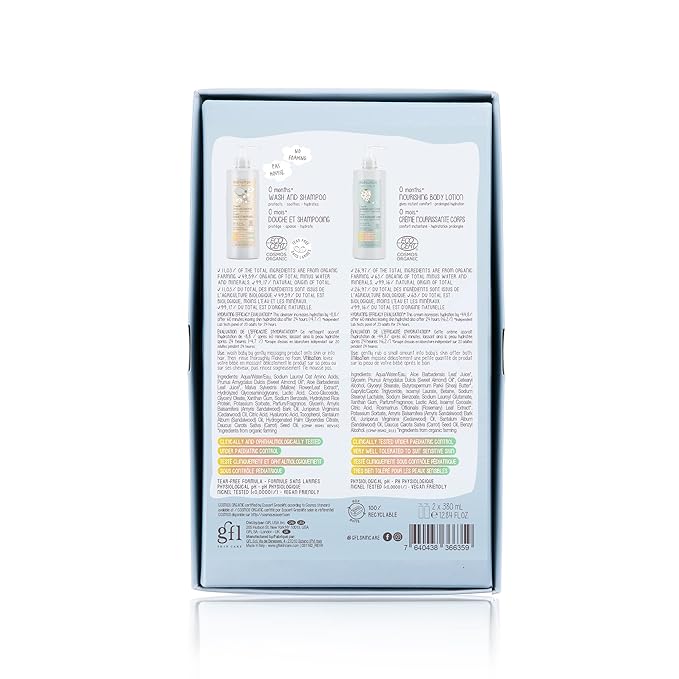 Organic Baby Bath & Care Kit 0 Months+ - Great Baby Gift Idea - Made in Italy with 100% Recycled Packaging (Contains Wash and Shampoo, Nourishing Body Lotion)