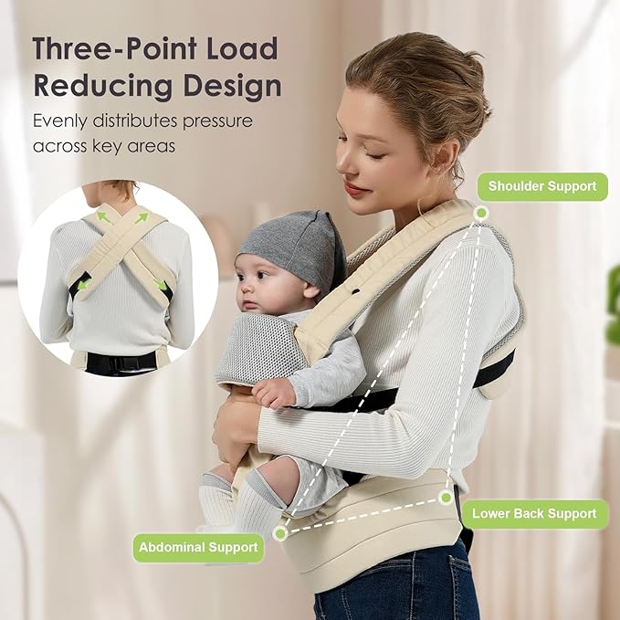 Baby Carrier Newborn to Toddler, Adjustable Toddler Carrier, Baby Holder Carrier, Kangaroo Infant Carriers with Widen Shoulder Straps, Beige