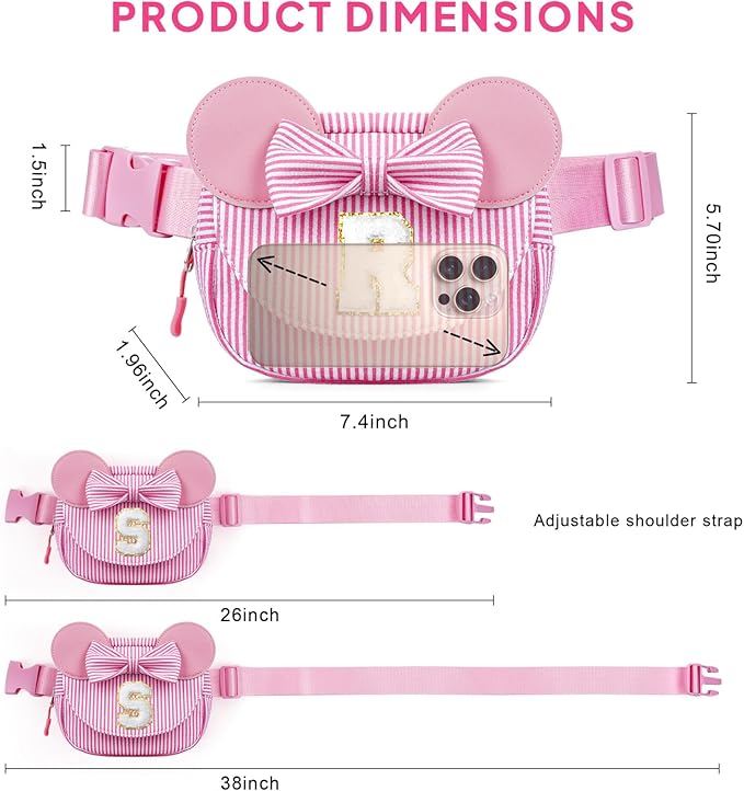 Initial Belt Bag Crossbody Bag Pink Fanny Pack Purse for Girl Kids - Birthday Gifts for 2 3 4 5 6 7 8 Year Old Girls, Birthday Gift for Girls Kids Valentines Day Gifts Pink K