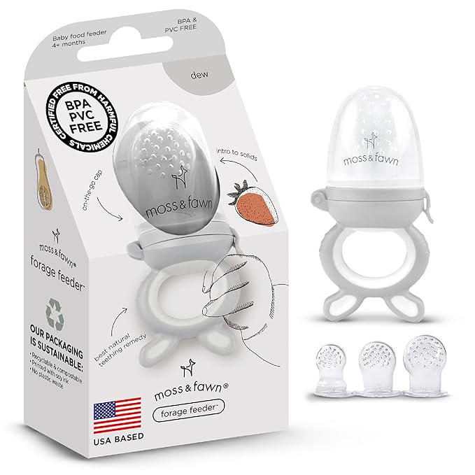 Moss and Fawn Forage Feeder - Soothing Silicone Frozen Breast Milk Popsicle & Baby Food Teething Toy, Pacifier, Fruit Feeder, & Teether - BPA, PVC & Phthalate-Free - Dew