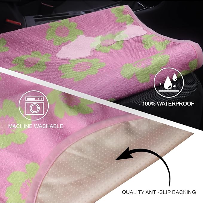 Back Seat Cover Protector for Dogs and Kids, Universal Waterproof Towel Rear Bench Seat Cover for Car, Truck, Van & SUV, Machine-Washable Backseat Car Covers (Pink Flower, 1pcs Rear Seat)