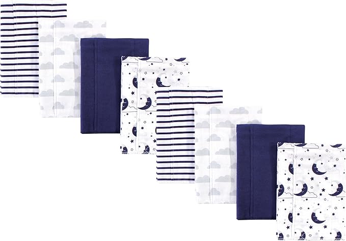 Hudson Baby Cotton Poly Flannel Burp Cloths Multipack, Moon 8-Pack, One Size