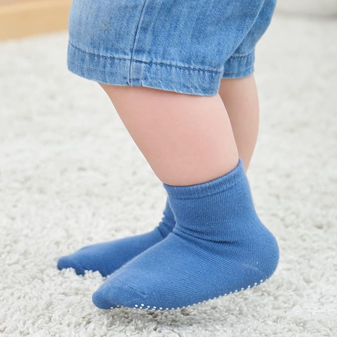 ZAPLES Baby Non Slip Grip Crew Socks with Anti Skid Soles for Infants Toddlers Kids Boys Girls