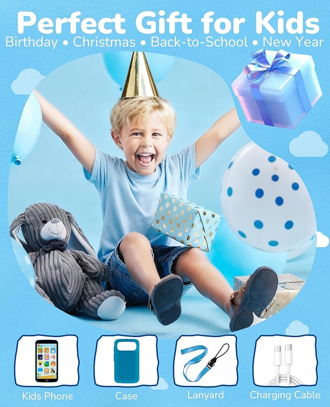 Kids Phone, Kids Smart Phone with 220+ Educational Games, 3.97" Touchscreen Learning Smart Phone Toy, 5MP Rear Camera, No SIM/Wi-Fi, Parental Controls, Rechargeable for Boys Ages 3–12