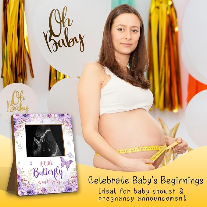 ALodr Butterfly Baby Shower Decorations, Butterfly Baby Shower Sign Picture Frame, Girl Decor for Gender Reveal, Pregnancy Milestone Keepsake, Pregnancy Announcement Sonogram Photo Frames