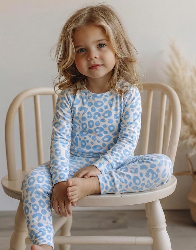 moimoln Baby Toddler Pajama Set Snug-Fit Cotton Modal Sleepwear, Leopard, Check & Solid Mix (6M-8Y, 1/2 Pack)