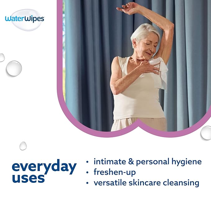 WaterWipes Adult Care Sensitive Body & Intimate Hygiene Wipes, 720 Wipes (24 Packs), Extra Large Textured, 99.9% Water-Based, For Everyday Personal Uses
