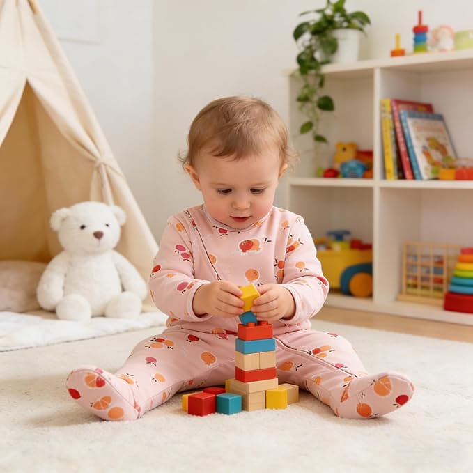 Baby Footie Jumpsuit, 100% Cotton Long Sleeve Footed Romper, Summer Outfit for 0-12 Months