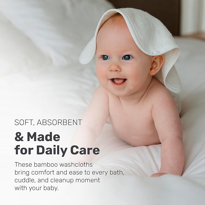 Bamboo Baby Washcloths for Newborn, Ultra-Soft & Absorbent for Gentle Bath Time Care, Durable Baby Bamboo Washcloths Made from Premium Viscose