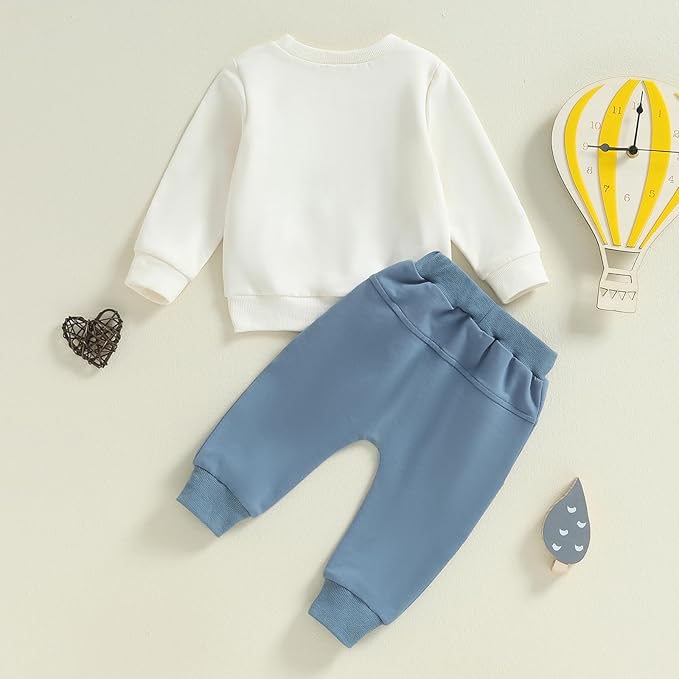 Baby Boy Fall Clothes Set Long Sleeve Letter Print Sweatshirt Pants Toddler Infant Outfits 6 12 18 24 Months 2T