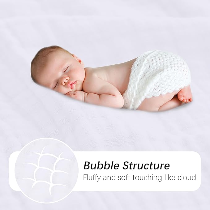 SWEET DOLPHIN Muslin Baby Bath Towels Blanket - 2 Pack 100% Cotton Towel for Babies, Infants, Toddlers - 40x40Inch - Highly Absorbent, White