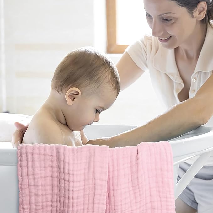 Muslin Baby Bath Towels Set 3 Pack Ultra Soft and Absorbent Baby Towels Infant Toddler Blanket Towel 6-Layer Natural Cotton Towel Suitable for Girl Boy 40x40 inches (White&Pink&Grey)