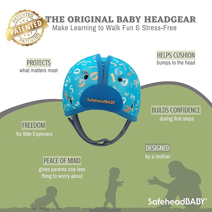 SafeheadBABY Soft Baby Head Protector Helmet for Crawling and Walking 7–24 Months – Ultra-Lightweight & Breathable Infant Safety Helmet That Grows with Your Baby (Head Circ. 40–52 cm) – Numbers Blue