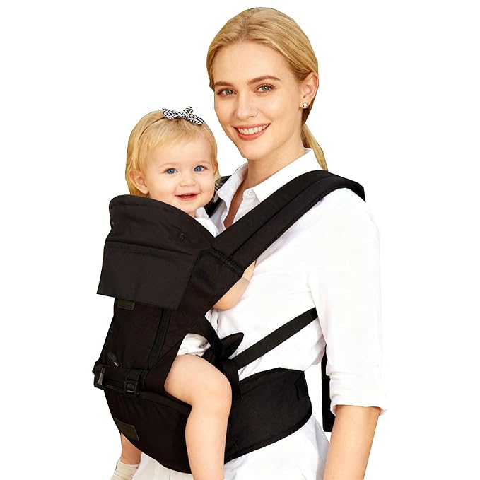 Baby Carrier 6-in-1 Newborn to Toddler,Hip Seat,Adjustable Detachable Infanti Carrier,for All Seasons & Positions,Shopping Travelling, Black