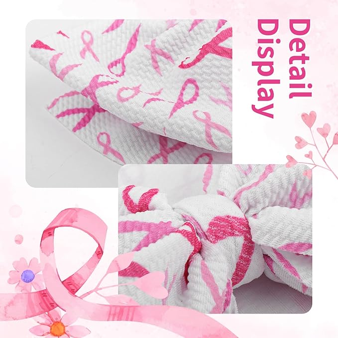 2PCS 7’’ Super Durable Soft Knot Headbands with Hair Bows Pink Ribbon Infant Toddlers Kids Breast Cancer Awareness Hair Accessories