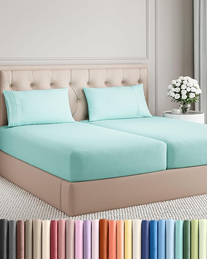 Split King Size 5 Piece Sheet Set - Comfy Breathable & Cooling Bed Sheets Set - Hotel Luxury Bedding for Women, Men, Kids, Teens, Boys & Girls - Deep Pockets, Soft, Wrinkle Free - Oeko-Tex - Spa Blue