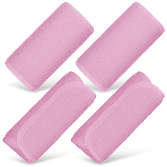 Riakrum 4 Pcs Baby Car Seat Belt Covers Soft Car Seat Straps Shoulder Pads for Kid Infant Stroller Strap Covers Safety Belt Cushion Pads for Boy and Girl(Pink,5.7 x 2.6 Inch)