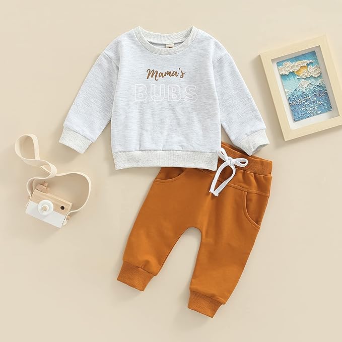 Baby Boy Fall Clothes Set Long Sleeve Crewneck Sweatshirts Pants Cute Infant Newborn Outfits 6 12 18 24 Months 2T