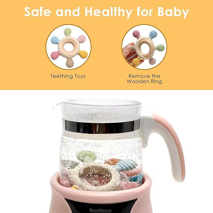 [BabyBite] Teethers Silicone and Beechwood Animal Teether for Sensory and Developmental Play for Baby and Toddler 100% BPA Free Food Grade Silicone, Beige