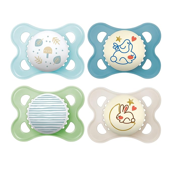 MAM Original Baby Pacifiers 0-6 Months, Binky for Newborn Babies, BPA-Free Skin Soft Silicone Nipple, Glows in The Dark, Developed with Medical Experts, 4 Count, Made in Europe