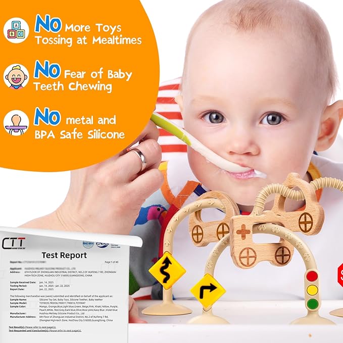 Baby Suction Cup Toys for Highchair - Sensory Silicone Toys for High Chairs, Airplane Travel, Bathtub, Restaurant, Montessori Interactive Teething Fine Motor Skills Toys for Infant and Toddler