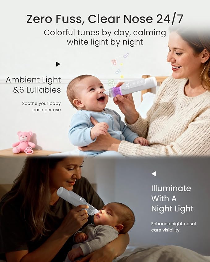 GROWNSY Nasal Aspirator for Baby, Upgraded 5 Suction Levels Baby Nose Sucker, IPX7 Waterproof Electric Nose Suction for Baby, Booger Sucker for Toddlers with Automatic Cleaning &Music &Light Functions