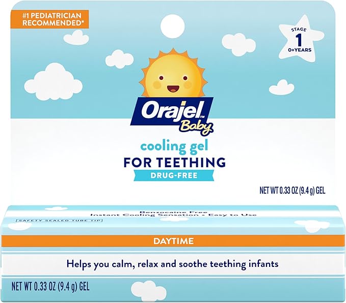 Orajel Baby Daytime Cooling Gel for Teething, Drug-Free, #1 Pediatrician Recommended Brand for Teething*, One .33oz Tube