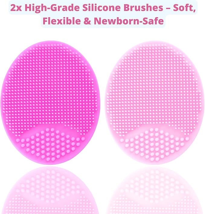 Cradle Cap Brush and Sponge Set for Baby - Bath Essentials for Newborns | Treatment Comb | Baby Bath Sponges (5-Pack Pink)