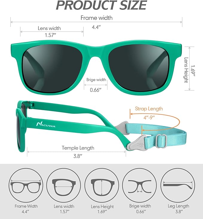 Baby Sunglasses - 100% UV Proof Sunglasses for Baby, Toddler, Kids - Ages 0-2 Years - Case and Pouch included