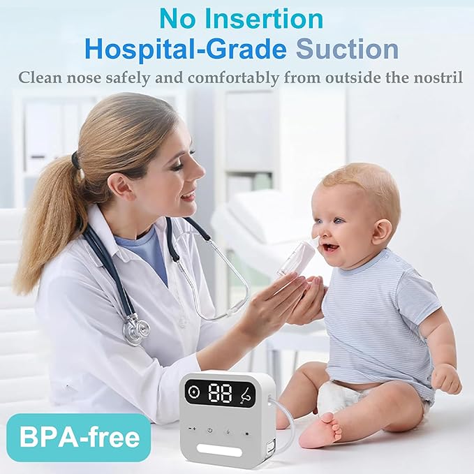 Electric Nasal Aspirator with Storage Box, 70Kpa Electric Nose Suction Nose Sucker for Baby,3 Silicone Tips,9 Suction Levels,Light Function,Anti-Reflux Design,BC-026