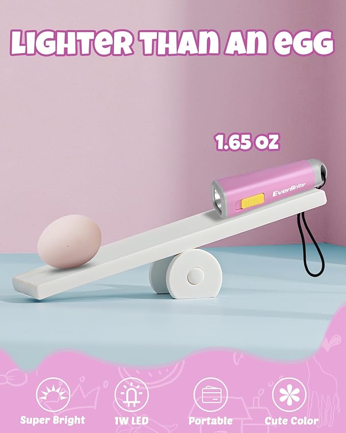 EverBrite Small Flashlight, Mini LED Flashlight, Plastic Torch Use for Emergencies, Camping, Outdoor with Lanyard 3AAA Battery Included, Pink