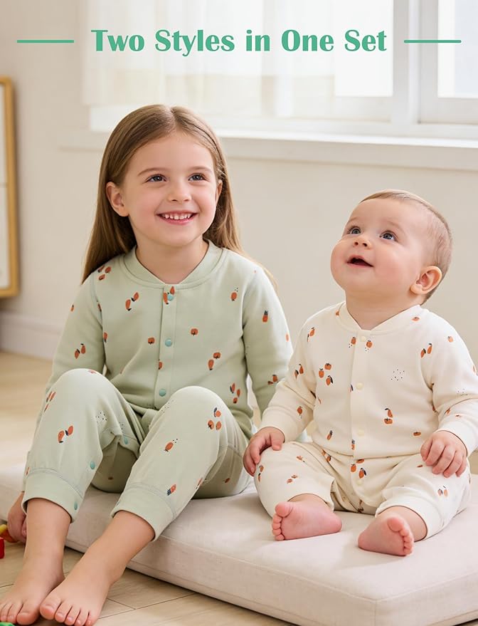 Newborn Baby Boys 2 Pack Cotton Romper Outfits Infant Long Sleeve One-Piece Toddler Button Jumpsuits