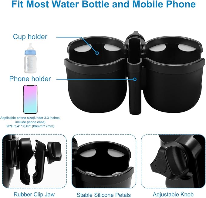 Accmor Stroller Cup Holder with Phone Holder, Bike Cup Holder, Universal Cup Holder for Uppababy Nuna Doona Strollers, 2-in-1 Cup Phone Holder for Stroller, Bike, Wheelchair, Walker, Scooter
