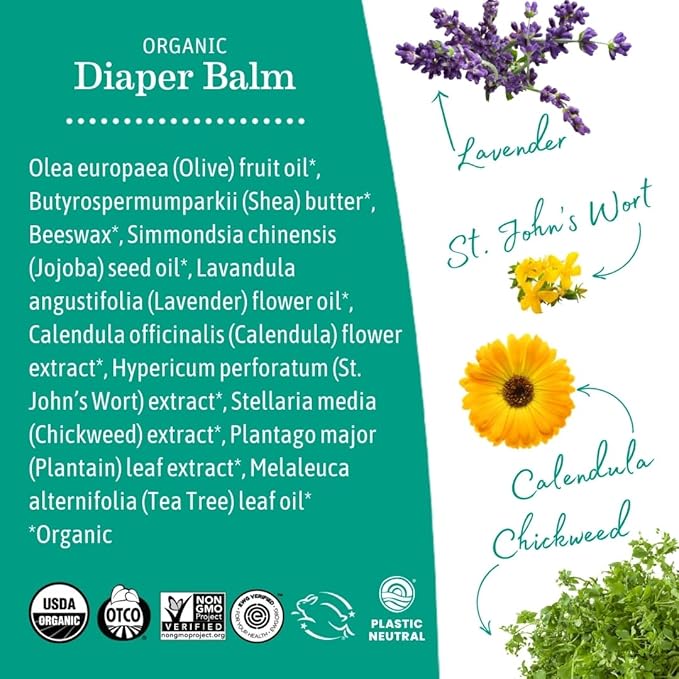 Earth Mama Organic Diaper Balm 2-Ounce | Diaper Cream for Baby | EWG Verified, Petroleum & Artificial Fragrance-Free with Calendula for Sensitive Skin (3-Pack)