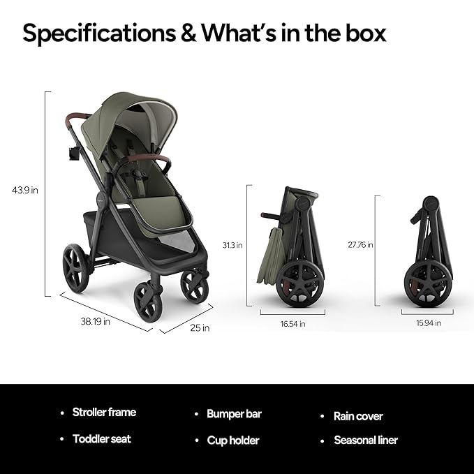 Mompush Ultimate 3 Full Size Baby Stroller from Newborn to 50 lbs - All-Terrain Large Wheels with Full Suspension, Reversible & Extendable Seat for Growing Kids, One-Second Compact Fold