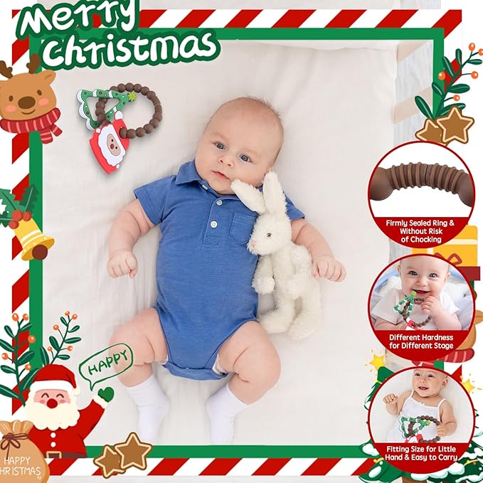 Christmas Teething Toys Christmas Teether for Christmas Stocking Stuffers Party Favors Gifts