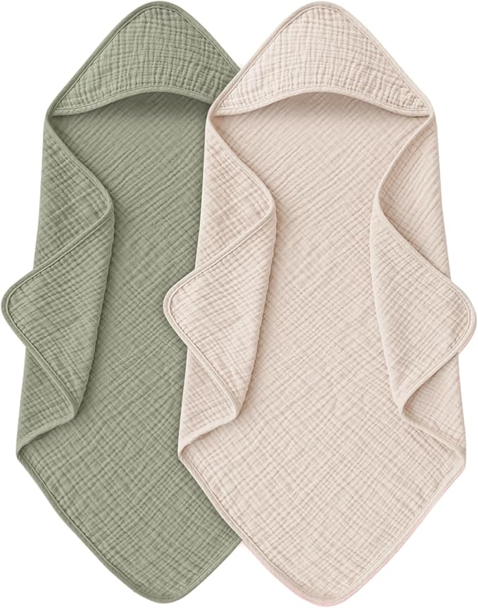 Muslin Baby Towels with Hood for Newborn 100% Cotton Baby Bath Towels Soft & Absorbent Hooded Baby Towel for Boys and Girls, Large Size - 32 * 32 Inches
