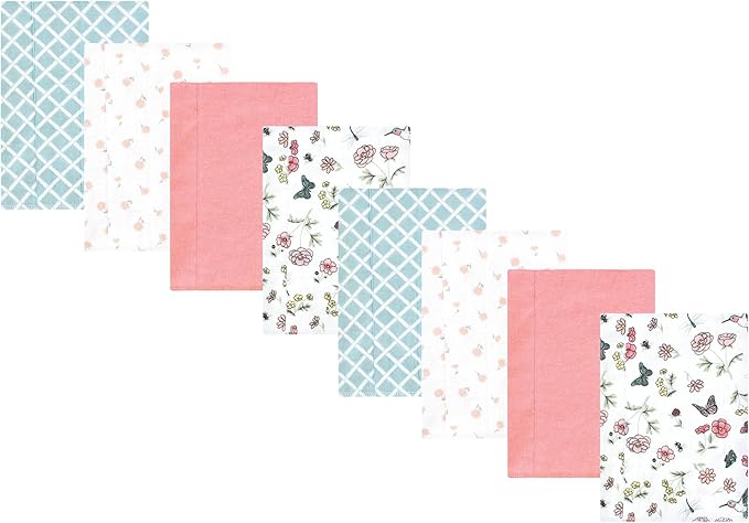Hudson Baby Cotton Poly Flannel Burp Cloths Multipack, Hummingbird Garden 8-Pack, One Size