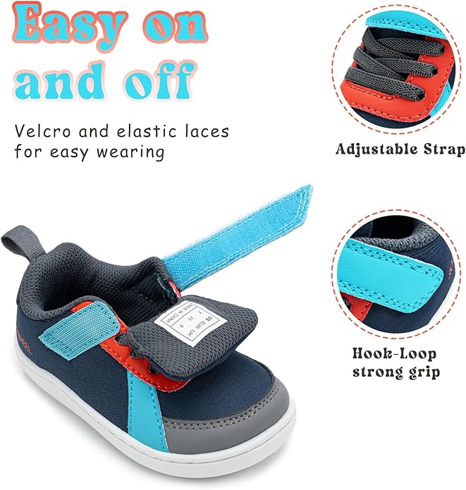 SKYWHEEL Toddler Wide Toe Box Barefoot Shoes Boys Sneakers Kids Tennis Shoes Comfort Lightweight Zero Drop Walking Shoe for Indoor/Outdoor Play